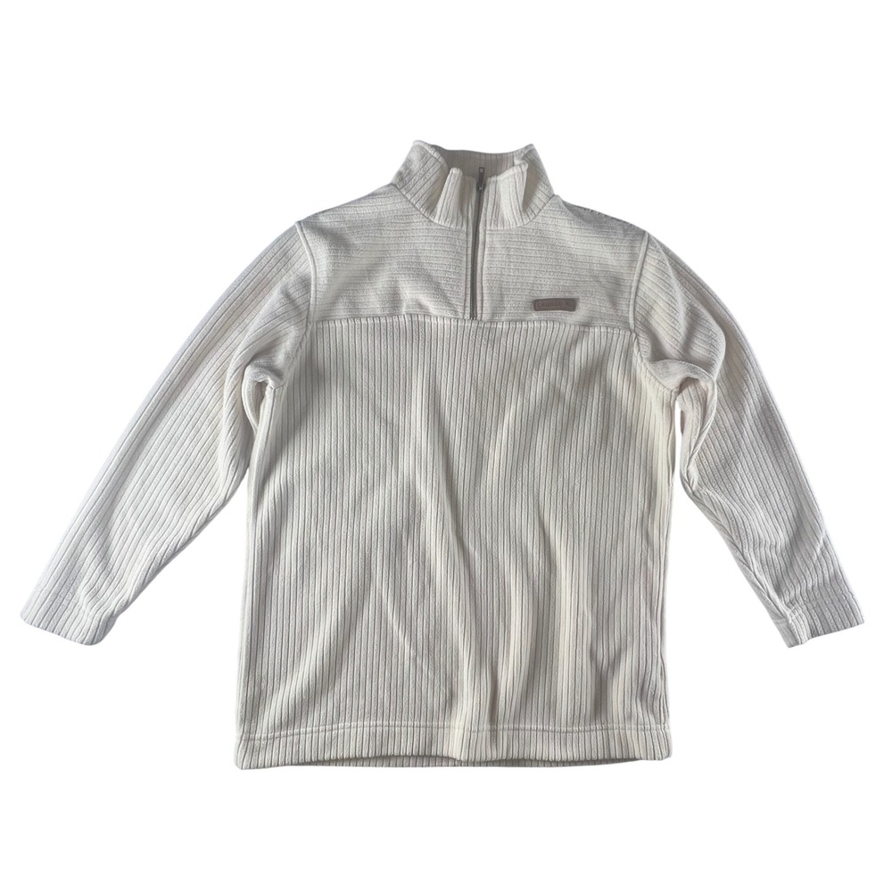 Lauren Ralph Lauren Petite Small Cream Ribbed Quarter Zip Fleece Pullover Womens